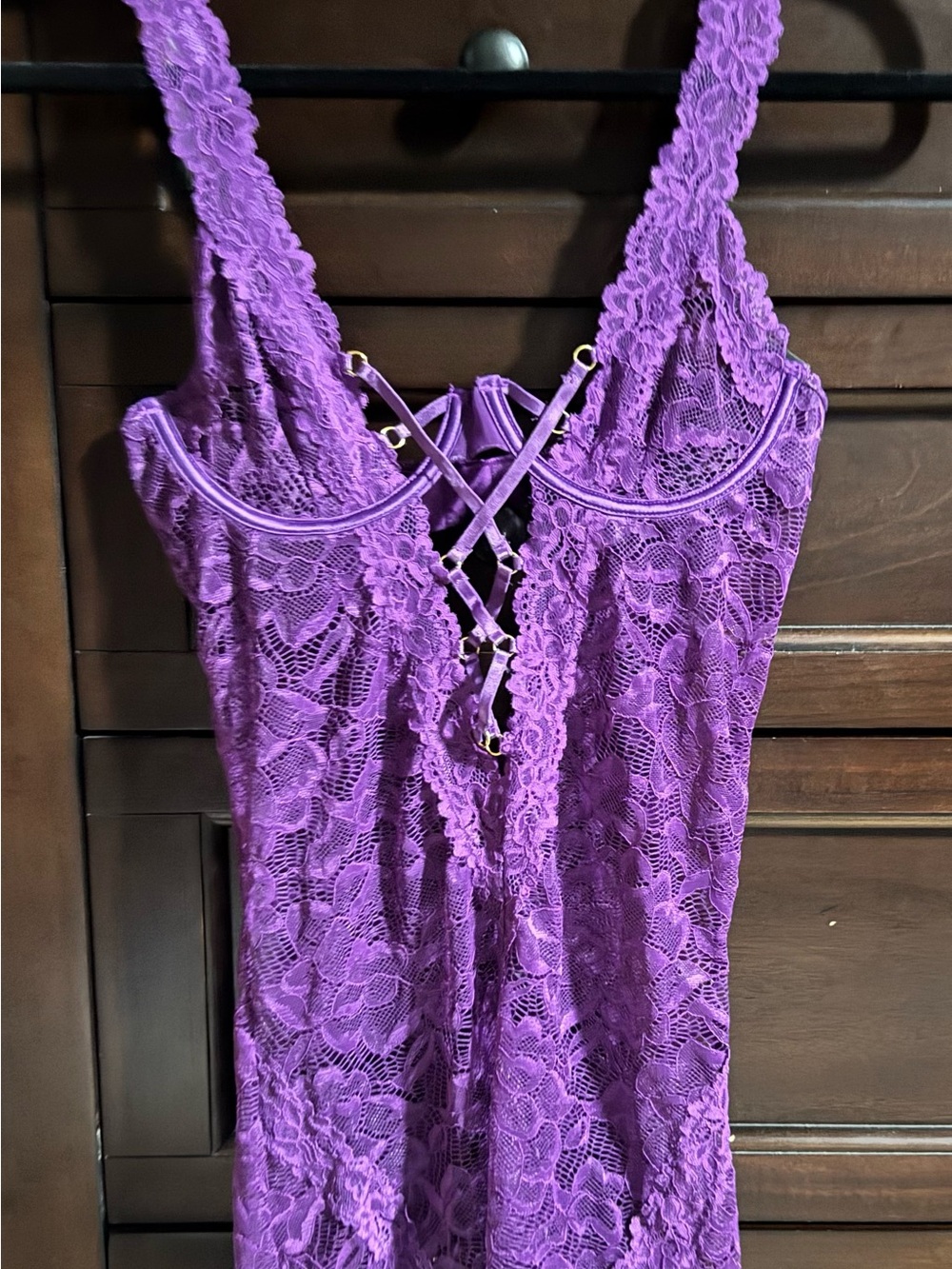 Frederick's of Hollywood Purple Lace Crisscross Chemise